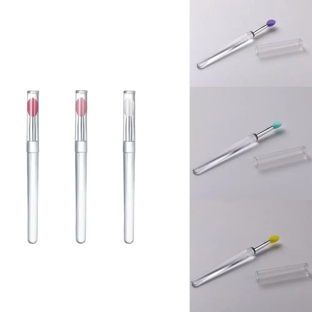 แปรงแต่งหน้าซิลิโคนสำหรับคอนซีลเลอร์ อายแชโดว์ ลิปมาส์ก พร้อมฝาครอบป้องกัน แปรงทาลิปสติก