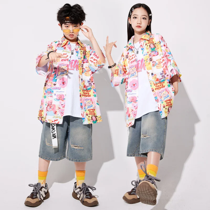 Mädchen Streetwear Kleidung Jungen Hip Hop Cooles T-shirt Cargo-Shorts Kinder Street Dance Kleidung Sets Kinder Jazz Kostüme Outfits