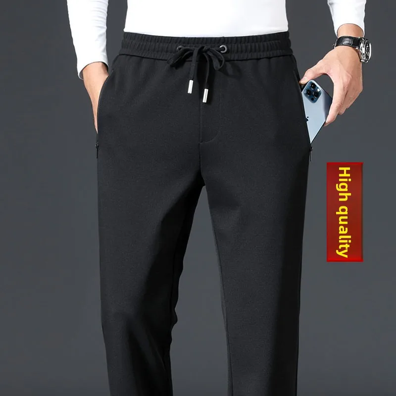 

Новые мужские повседневные брюки 2025 года, утепленные флисом, прямого кроя, спортивные, осенне-зимние, больших размеров, с высокой талией, для деловых мужчин