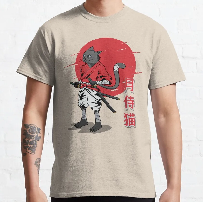 Cat samurai cat life is purrfect red moon black cat funny t shirt for cat lover 100% cotton Ninja Cat printed plus size clothing