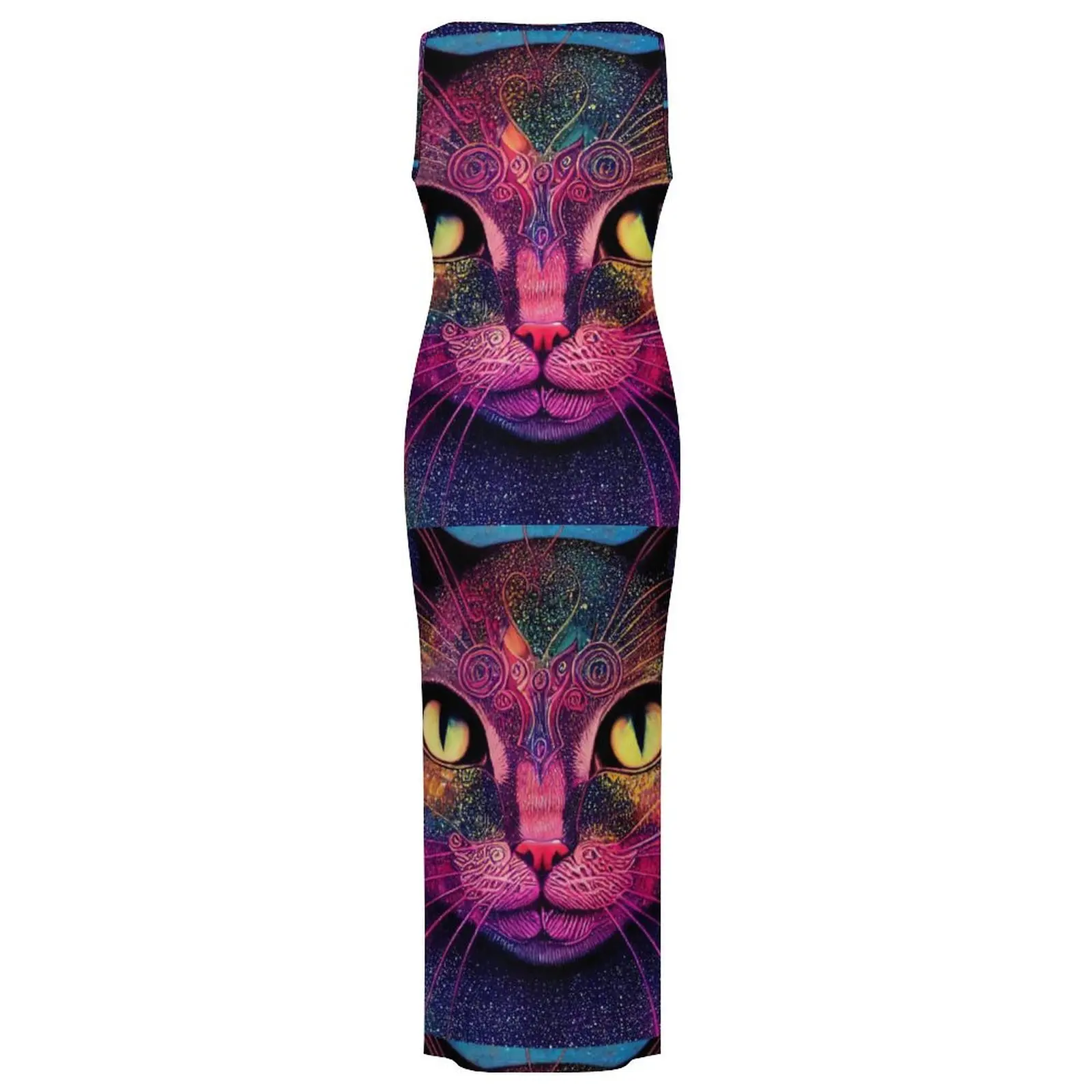 Women Bodycon Dress Slim Sexy Magic Cats Maxi Dresses Holiday Animal Print Sleeveless Aesthetic Custom Dress Large Size