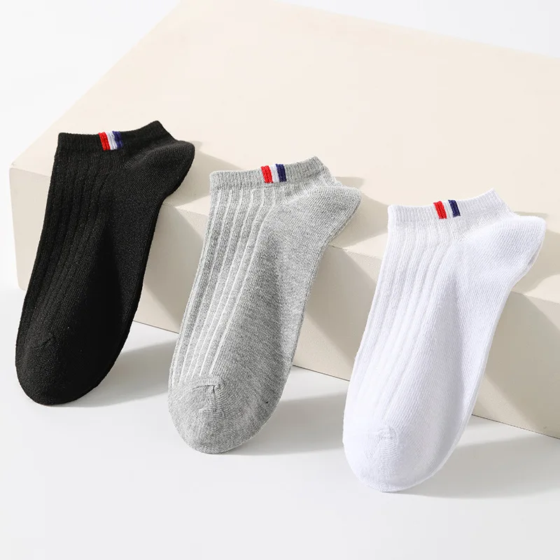 10 Pairs Thin Boat Socks Summer Blending Plain Color Mens Casual Breathable Sweat Absorbing Calibration