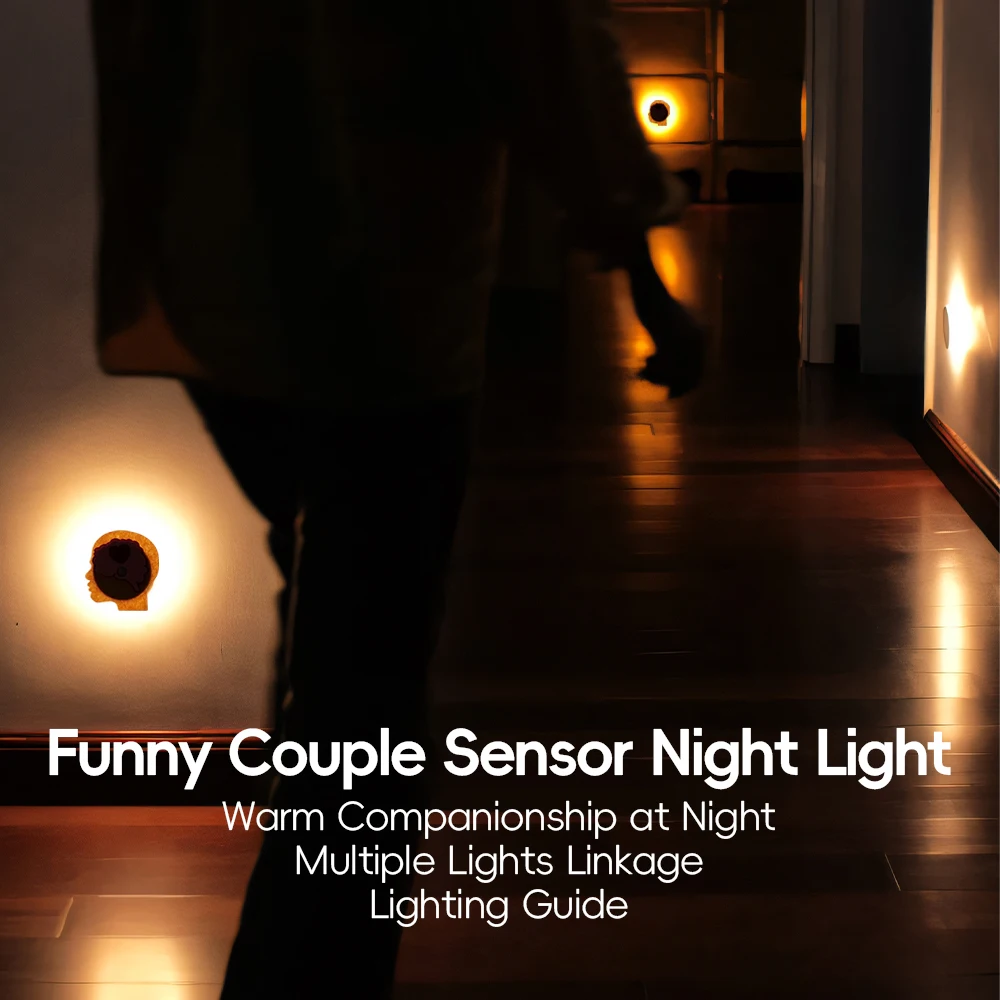 Smart Linkage Motion Sensor Night Light Wireless Magnetic Wall Lamp Funny Couple Sensor Night Light Rechargeable Couples Gifts
