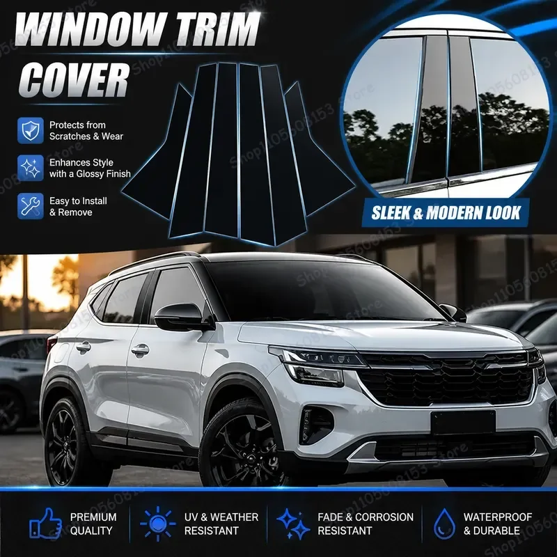 For Kia Seltos 2021 2022 2023 2024 SP2 SP2i SP2c KX3 Window Trim Covers Pillar Moldings Mirror Frame Decals Exterior Auto