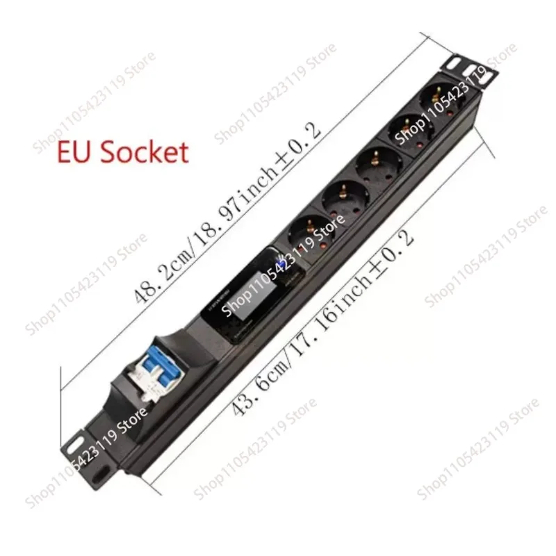 Power Strip 19Inch Cabinet Mount EU/US/UK C13/Universal Socket Outlet Digital Voltmeter Ammeter Wattmeter 16/32A Air Switch
