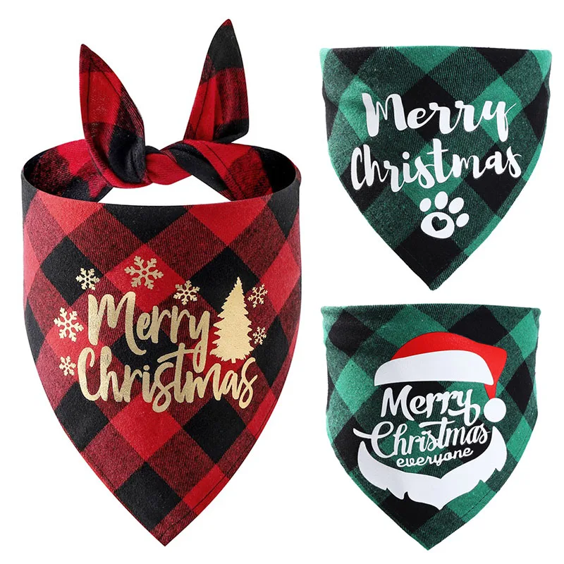 

Plaid Dog Bandanas Merry Christmaspet Towel Accessories Holiday Party For Puppy Pet Supplies Costume Large Dog Accessories