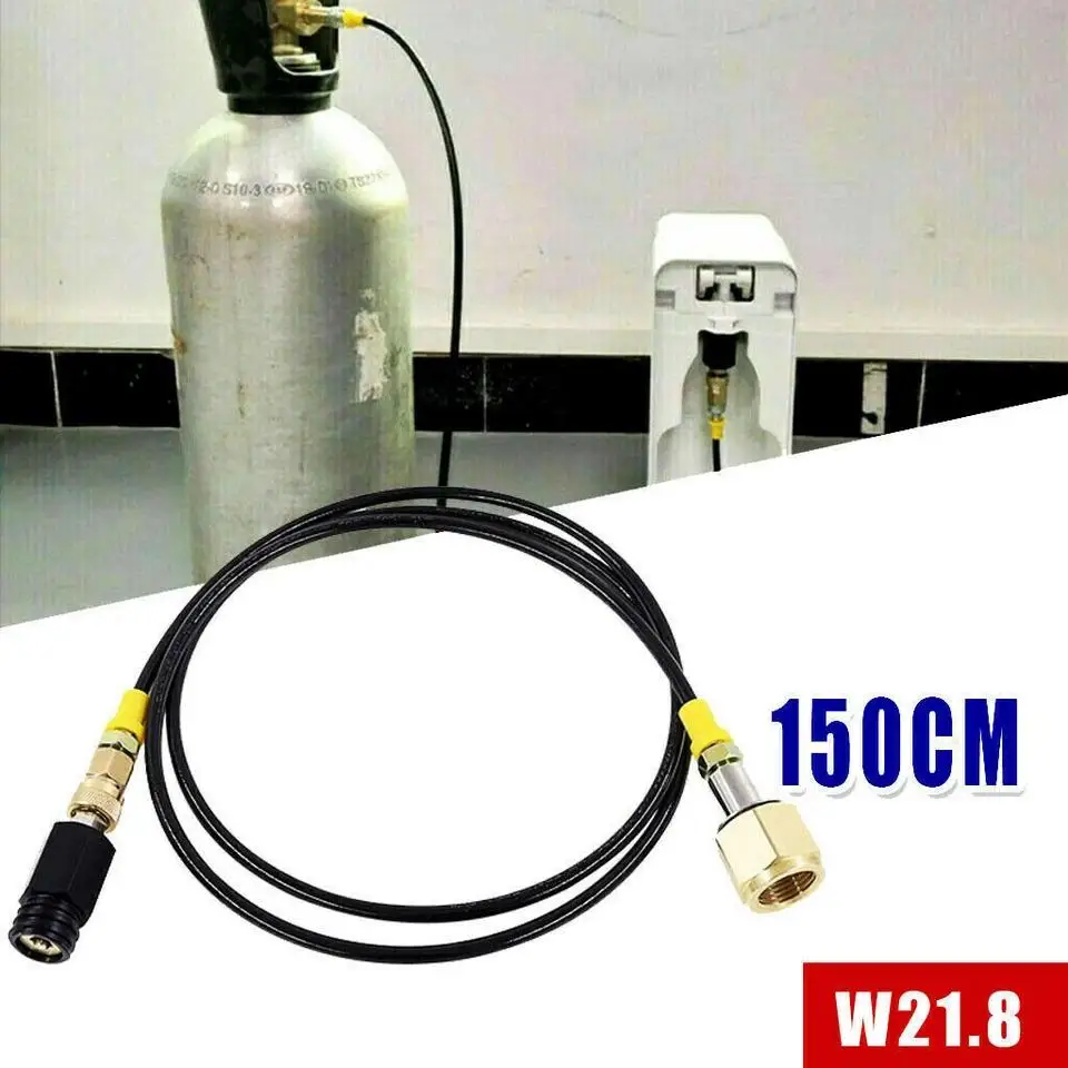 Tuyau pour eau gazeuse CGA320, TR21-4 à W21.8-14, tuyau métallique noir de 1,5 m avec filtre pour machines à soda