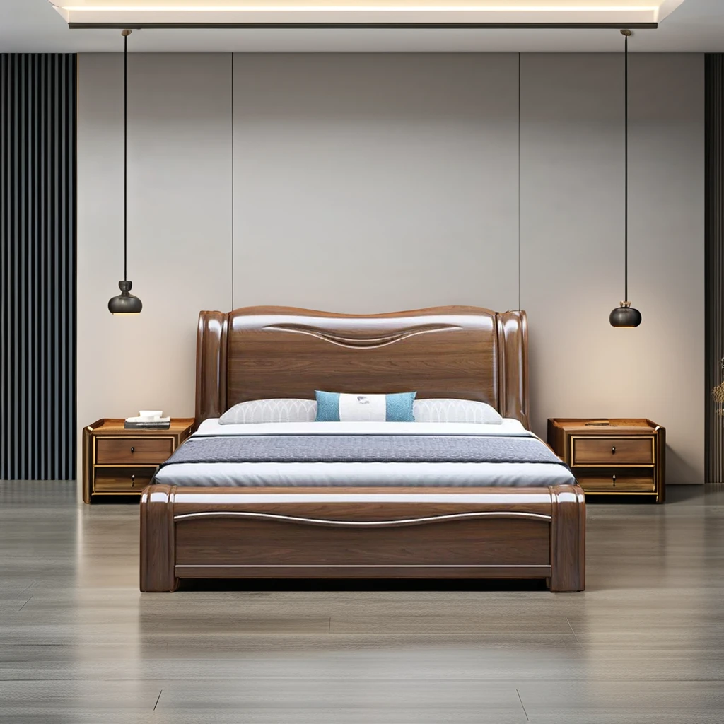 

Customized Modern Solid Wood Double Bed King Size Bedroom Furniture with Storage for Home or Hotel/Villa Use