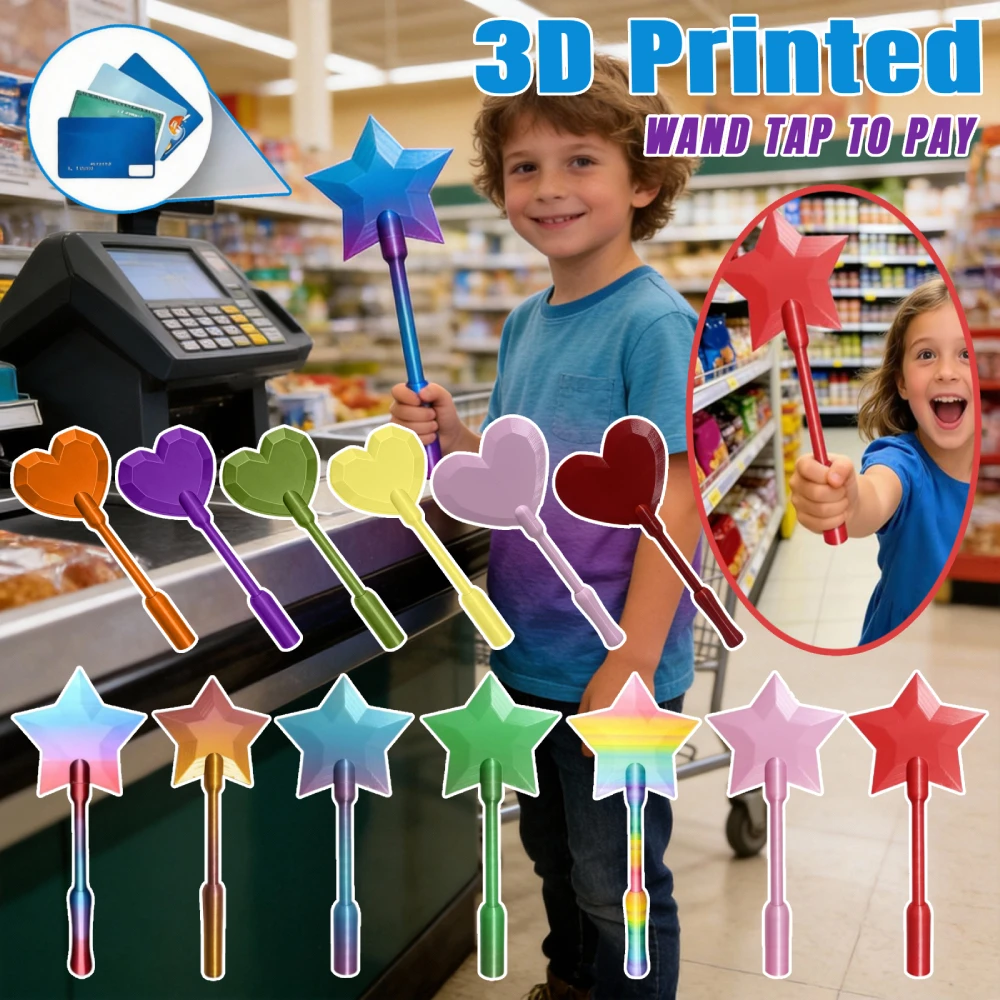 Tarjetero de pago sin contacto con forma de varita mágica impresa en 3D, ligero, para tarjetas de crédito, con función Star Tap-to-Pay, para una finalización de compra sencilla.