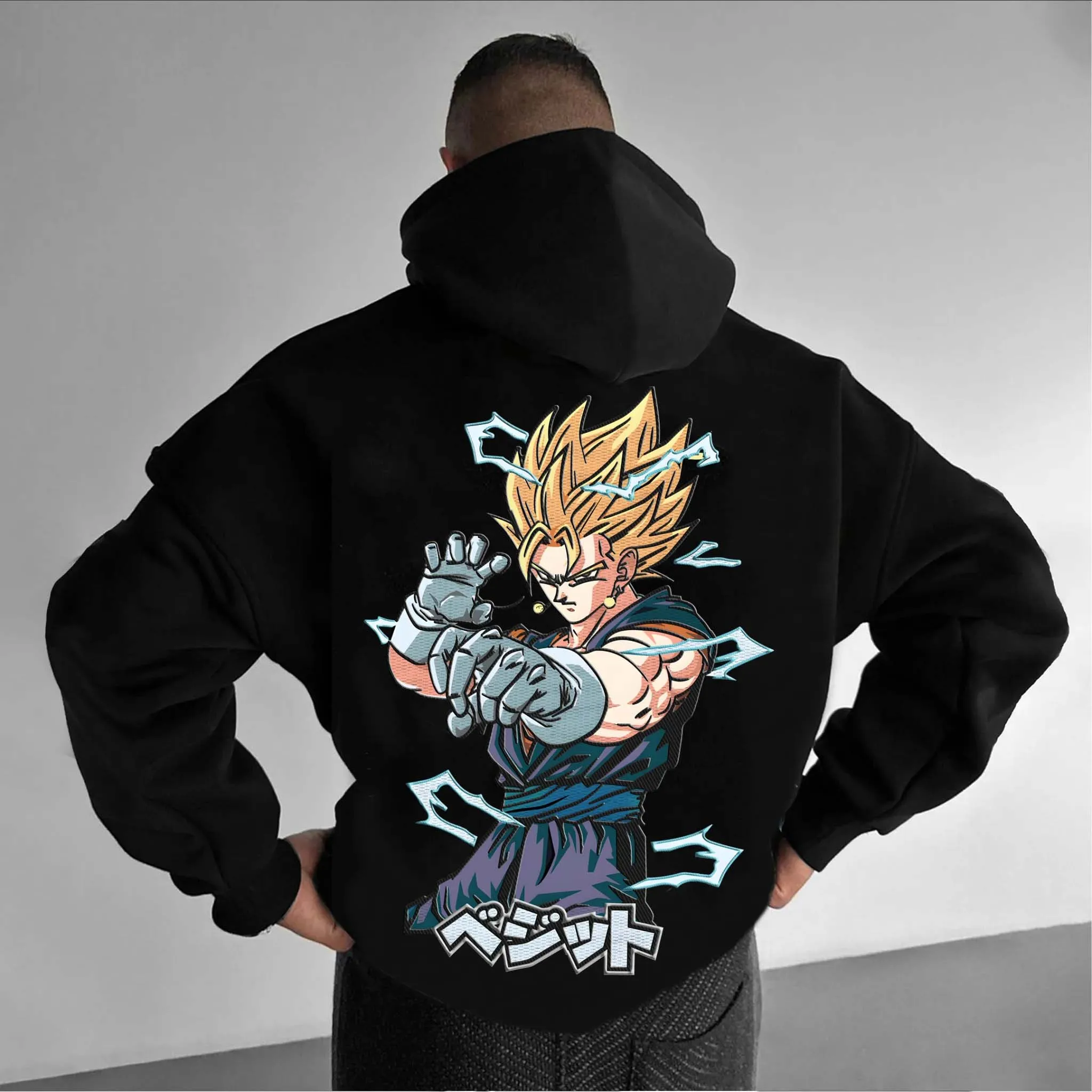 Bandai genuíno de alta qualidade dragon ball wukong dos desenhos animados tamanho grande camisola com capuz masculino ao ar livre casual solto topo camisola com capuz