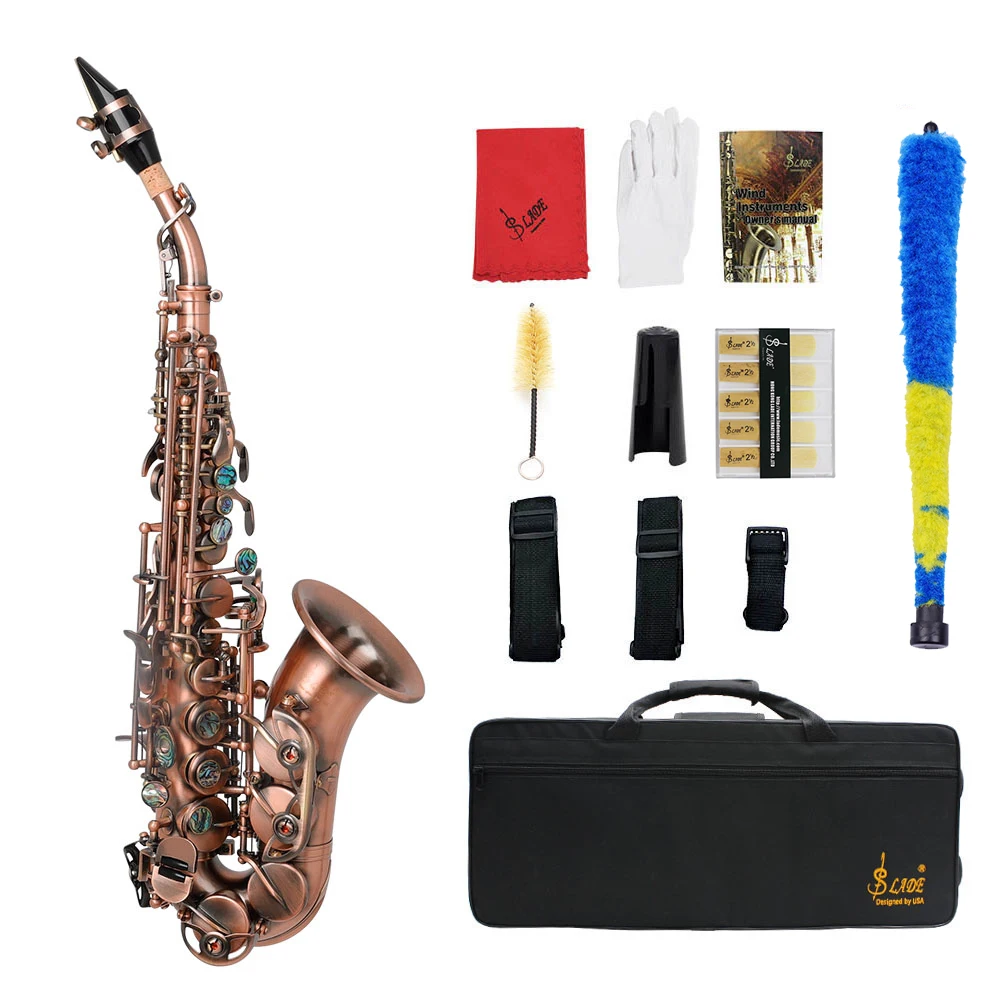 

SLADE Bb Tone Soprano Saxophone Brass Retro Red Saxophone B Flat Saxfone Woodwind Musical Instrument With Sax Parts & Accessory