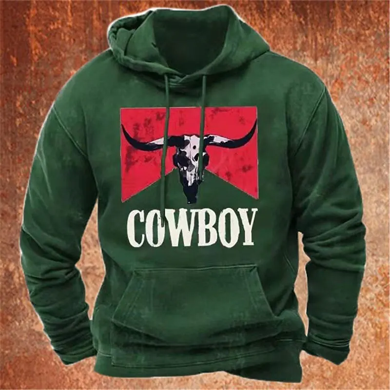 Western Cowboy Heren Hoodie Herfst En Winter Heren Kleding 3d Geprint Patroon Sweatshirt Retro Hoodie Nieuwe Mode Pullover