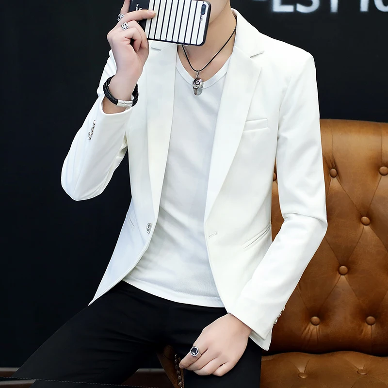 

Men's Autumn Sle Suit Jaet Youth Trendy Casual Faionable Hair St Single Button up Top Stand Fit Long Sve