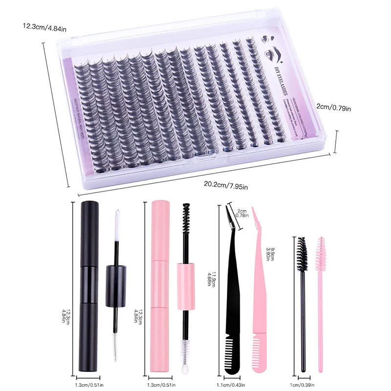 Diy Wimper Extensie Kit 280 Stuks Individuele Wimpers Cluster D Curl, 8-16Mm Mix Lash Clusters Met Lash Bond En Seal En Lash App