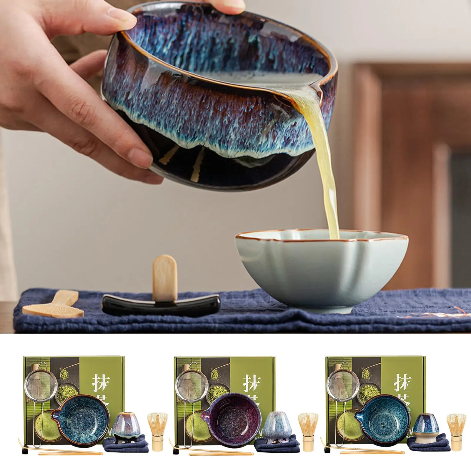 Matcha Whisk Set Matcha Bowl and Whisk Set Japanese Tea Ceremony Utensils for Home Relaxation Morning Ritual Practice Wellness