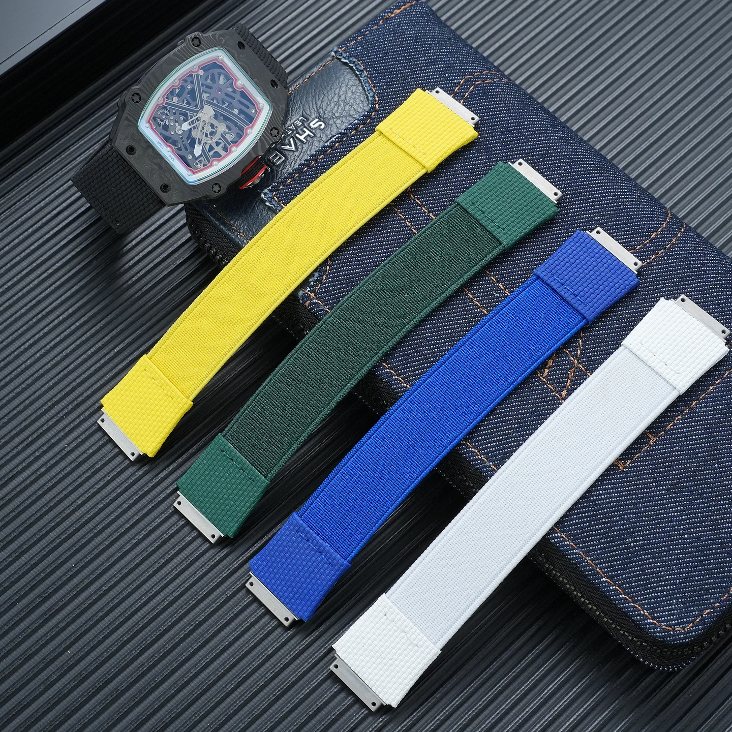 For RM Richard Miller Watchband Men's Collection RM67 M67-01 RM67-02 Elastic strap with looped straps and titanium alloy joints