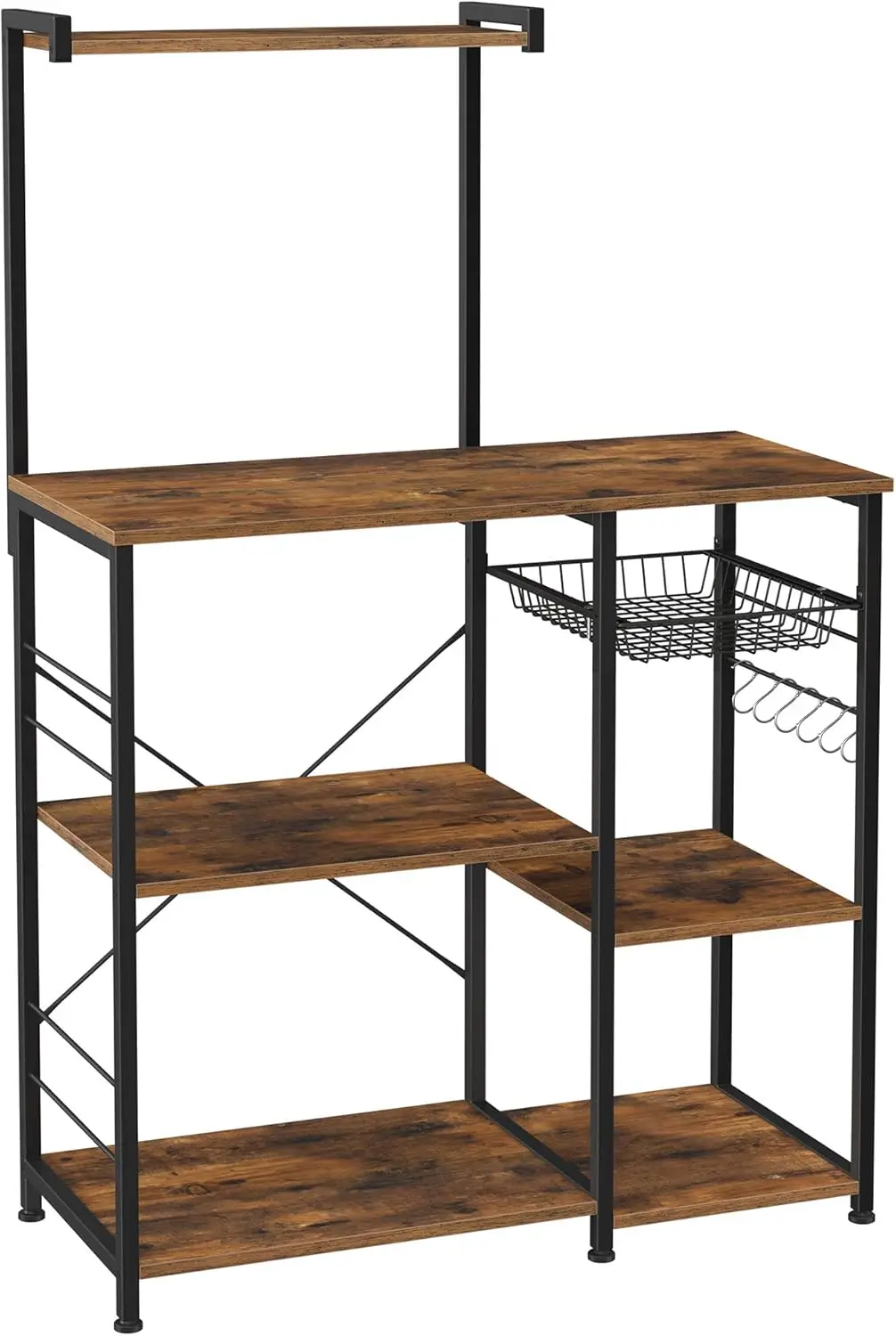 VASAGLE Kitchen Shelf Metal Basket Baking Rack 6 S Hook Bakers Shelf Shelf