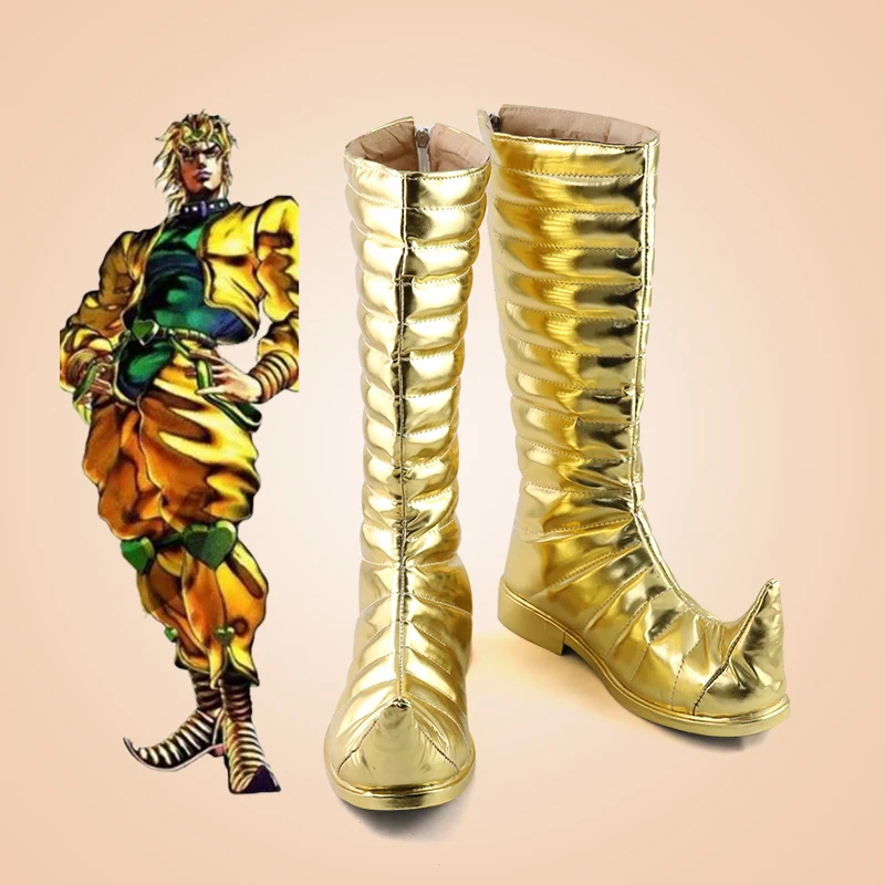 IN STOCK Stardust Crusaders Dio Brando Cosplay Shoes Golden Curly Toe Boots