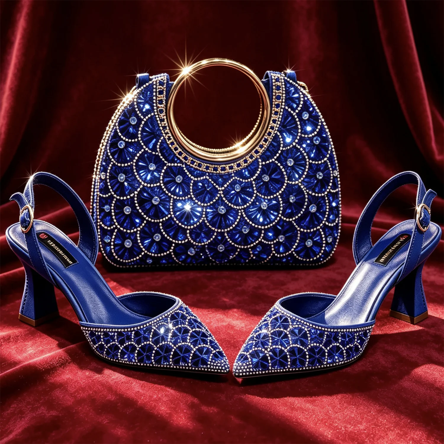 Elegant Blue High Heels for Women - Italian Pointed Pumps with Rhinestone and Metallic Decoration - Perfect for Parties 2026 INS