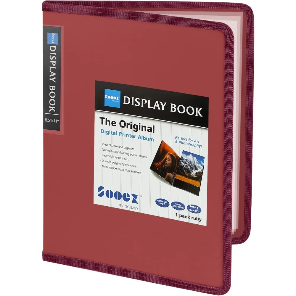 

30-Pocket Binder with Plastic Sleeves 8.5x11" (Ruby), Heavy Duty Art Portfolio Folder with Clear Sheet Protectors, Display 60 P