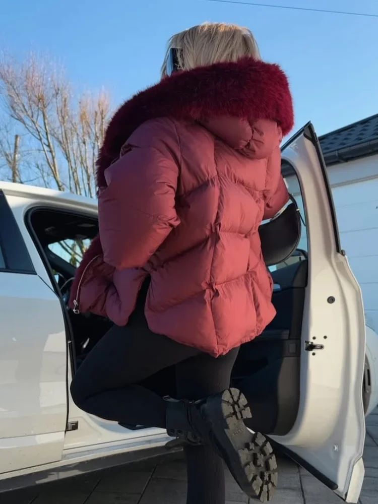 

Новая зимняя большая куртка-пуховик из искусственного меха с капюшоном, женское утепленное теплое вязаное пальто с рукавами, модная парка на белом утином пуху 2025 г.