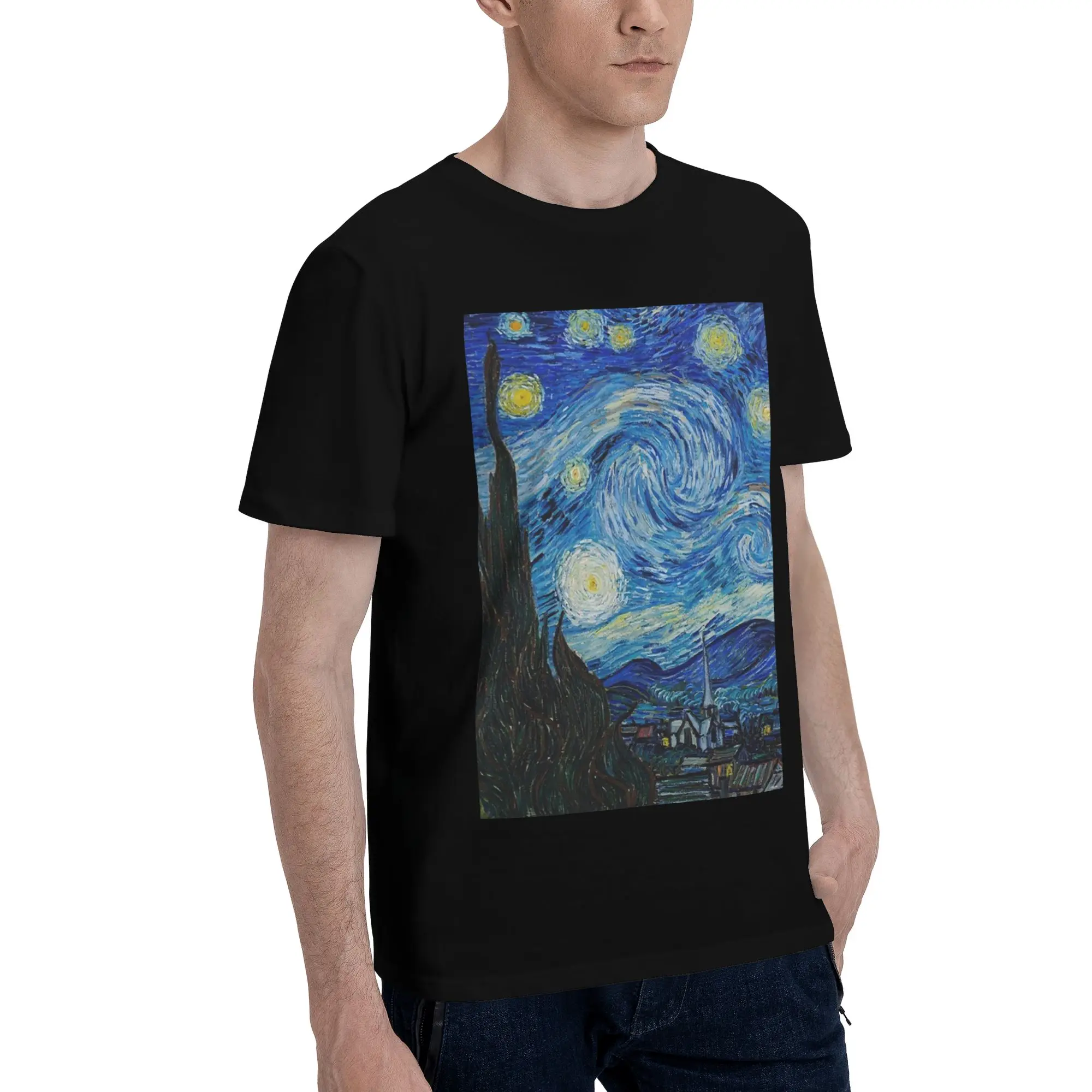 

Мужская футболка The Starry Night от Vincent Van Gogh, футболки больших размеров, мужские хлопковые футболки с круглым вырезом, короткие летние мужские футболки