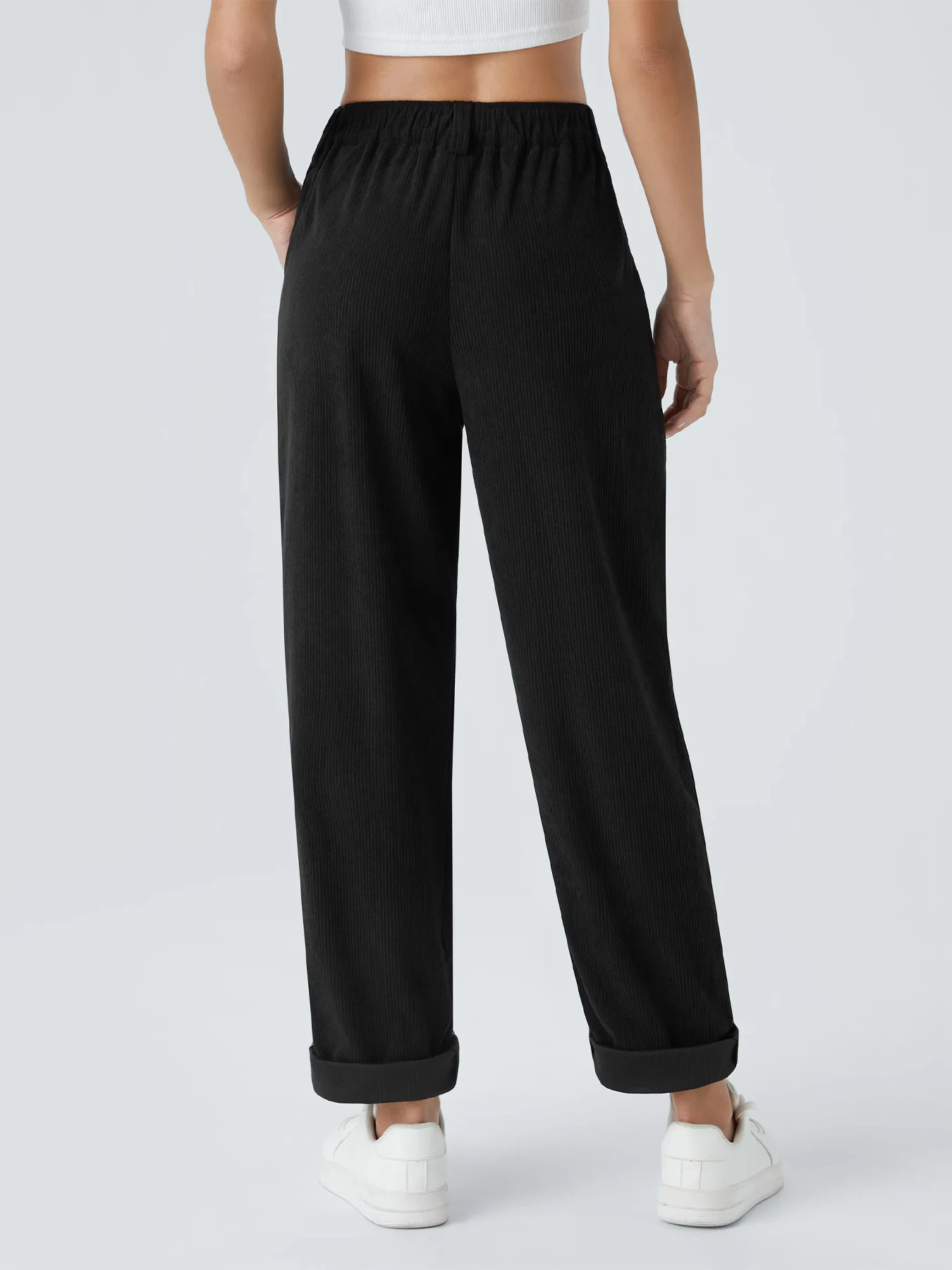 Neue Herbst- und Winter-Freizeitanzüge für Damen in Unifarben aus Cord mit weitem Bein und geraden, samtartigen Hosen, die schlank aussehen – Detail 20