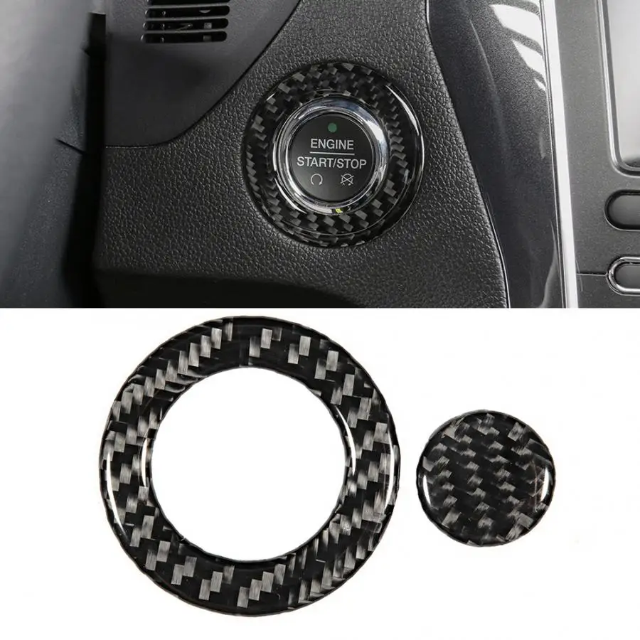

2pcs Carbon Fiber Car Engine Start Push Button Decoration Trim Fit for Ford Explorer 2013 2014 2015 2016 2017 2018