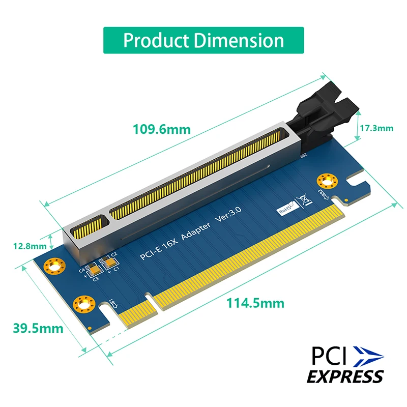 Convertidor PCIE X16 a x16 PCI-E PCI Express 3,0, 8Gb, 16X lote, adaptador macho a hembra, tarjeta elevadora de alta velocidad de 90 grados para servidor 2U