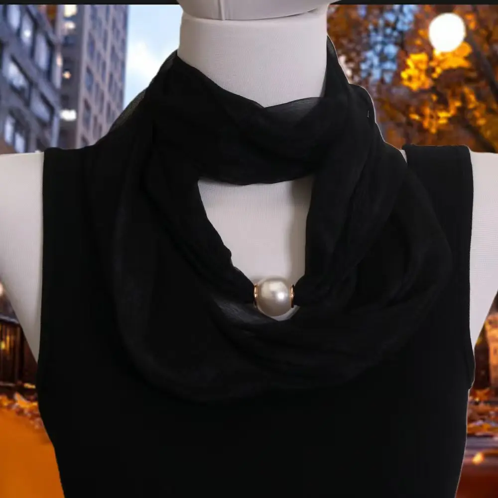 Spring and autumn Arrivalpure Color Wrinkled Magnetic Buckle Silk Scarf Women's Fashioneasiest for Match Scarf Neck Protection