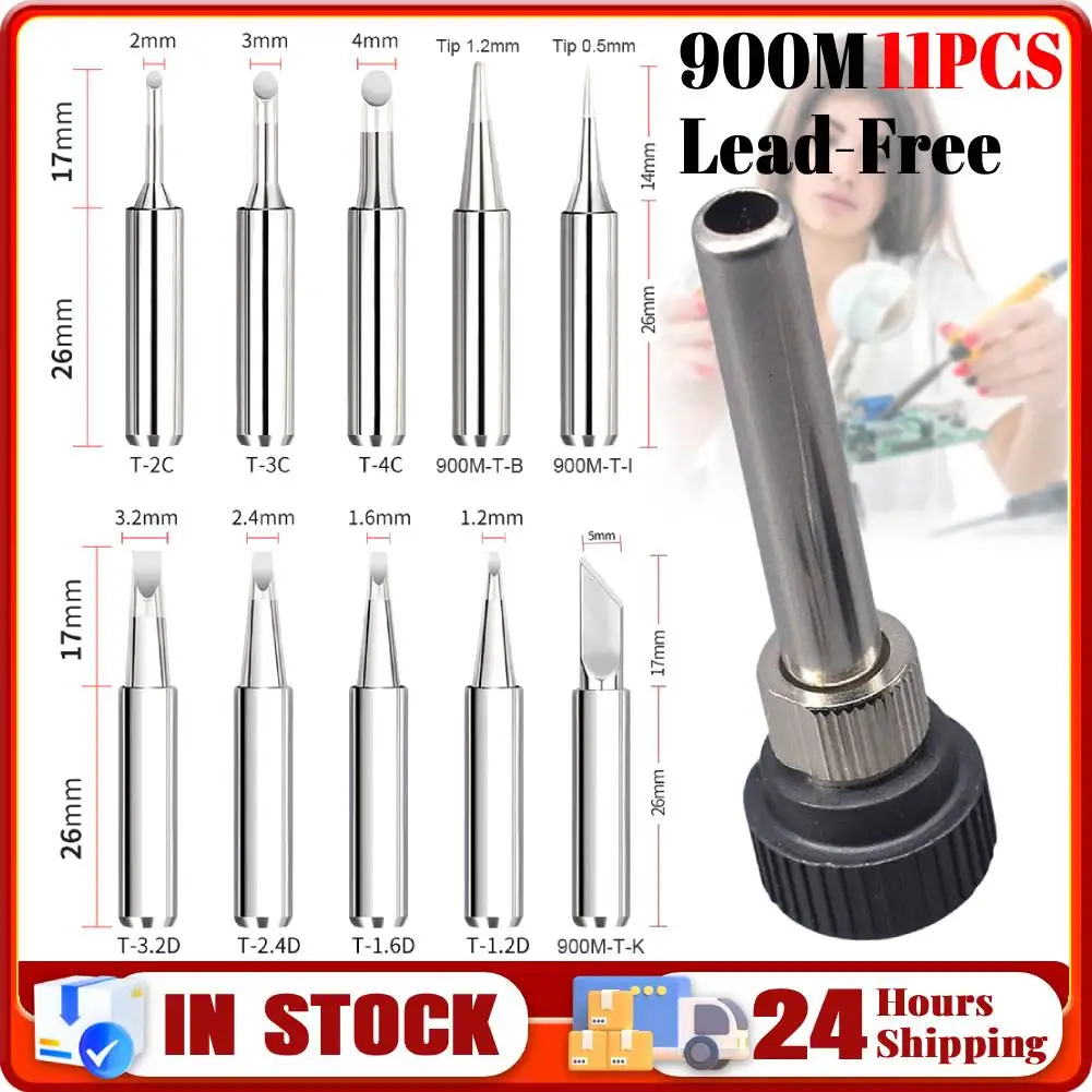 

11 Pcs Replaceable Solder Iron Tip Kit W/ Welding Sleeve 900M Lead-Free Soldering Tip Soldering Iron Head Welding Station Tools