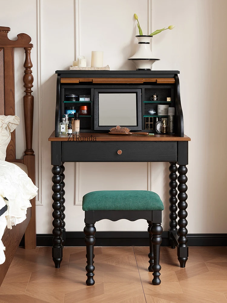 

Французский ретро комод с рольставнями для спальни, средний антикварный шкаф для хранения в маленькой квартире из цельного дерева