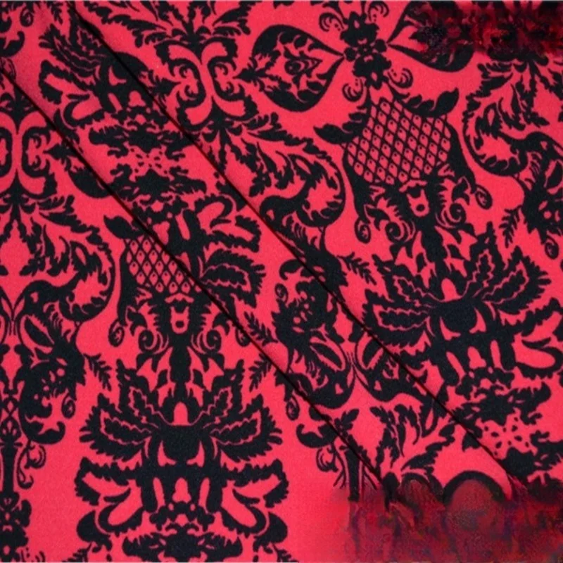 

Red base black horizontal striped printed micro-elastic fabric shirt skirt cheongsam