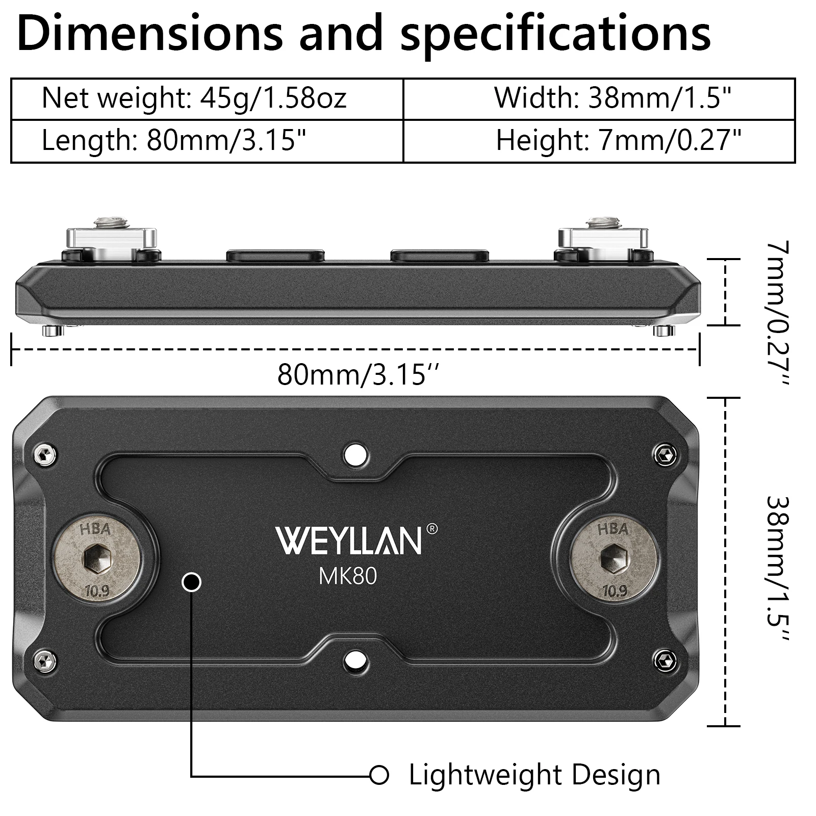 M-LOK arca schiene weyllan mk80 bipod montage adapter, arca/rrs schwalben schwanz schnell wechsel platte, leichte aluminium legierung platte