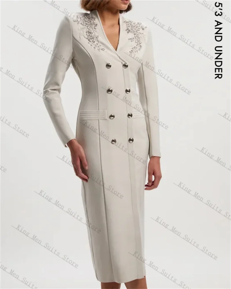 

Off White Women Suit 1 Piece Long Blazer Cotton Prom Dress Customized Crystals Beaded Formal Guest Wedding Tuxedos Party Coat