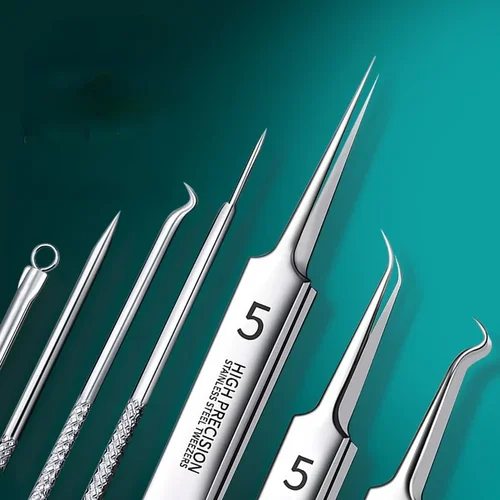 Nuevo Kit de eliminación de espinillas y acné, Extractor de espinillas y imperfecciones de acné de acero inoxidable, agujas, herramienta de limpieza para el cuidado de la piel facial para mujeres