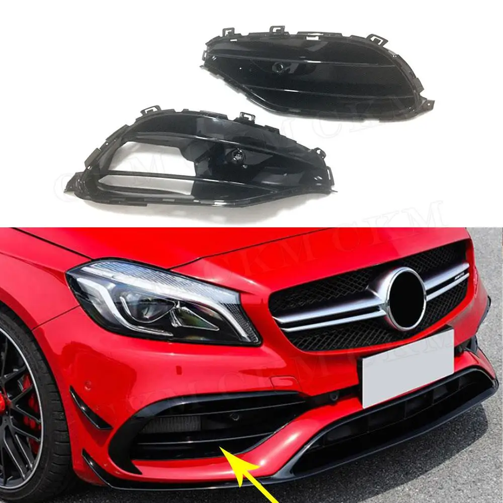 

CKMUUER ABS Material for Benz A Class W176 A45 AMG 2016 2017 Front Bumper Foglamp Cover Canards Trims Car Body Kits Accessories