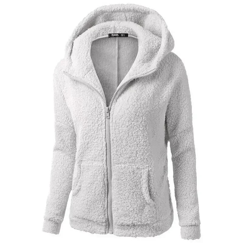 Fluffy Hoodies Coat Women Sweatshirt Cute Teddy Bear Autumn Winter Warm Pullover Long Sleeve Zip Up Fleece Jacket Daily Outwear