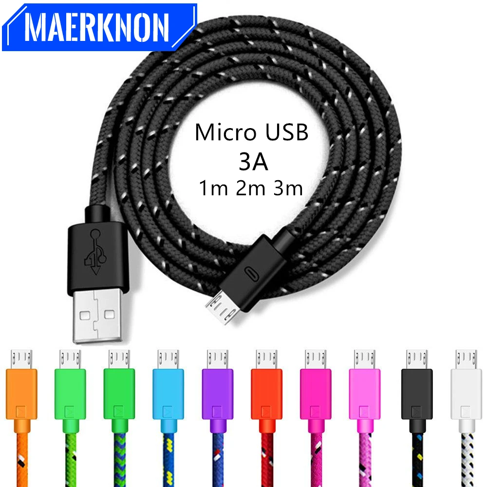 1M/2M/3M Braided Micro USB Cáp Dữ Liệu Đồng Bộ Dây Cáp Sạc USB Cho Samsung S7 HTC LG Huawei Xiaomi Android Điện Thoại Cáp Dây Mã