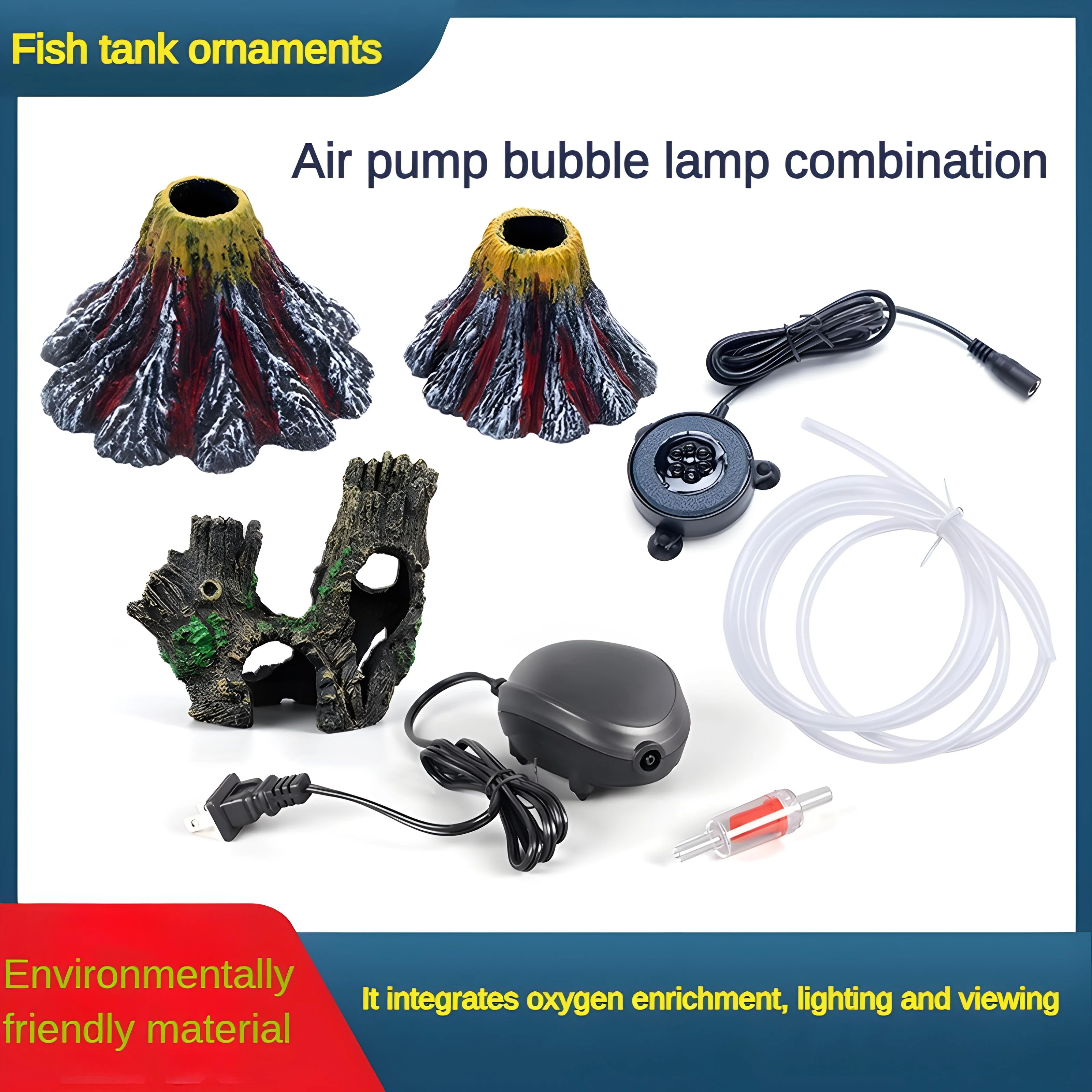 

Fish tank ornament, bubble combination, landscape simulation, volcanic stone, oxygen increasing, colorful gas dish light