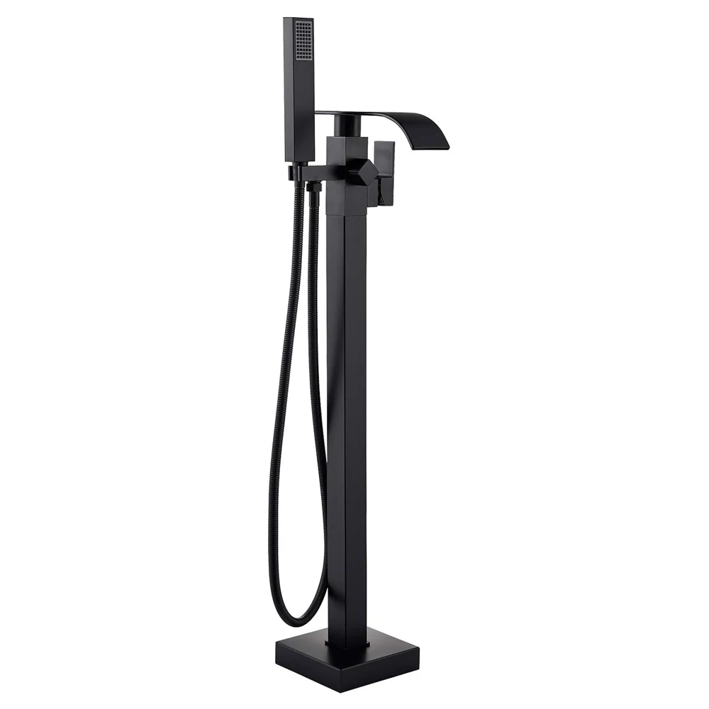 Free Standing Tub Faucet Matte Black Floor Mounted Tub Filler Faucet Brass Bathroom Tub Faucets with Hand Shower