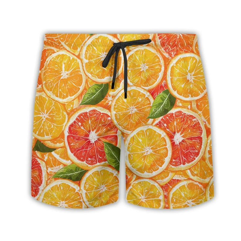 

Fruits Graphic Swimming Trunks Men Cute 3d Printed Orange Pineapple Hawaiian Beach Shorts Oversized Summer Street Short Pants