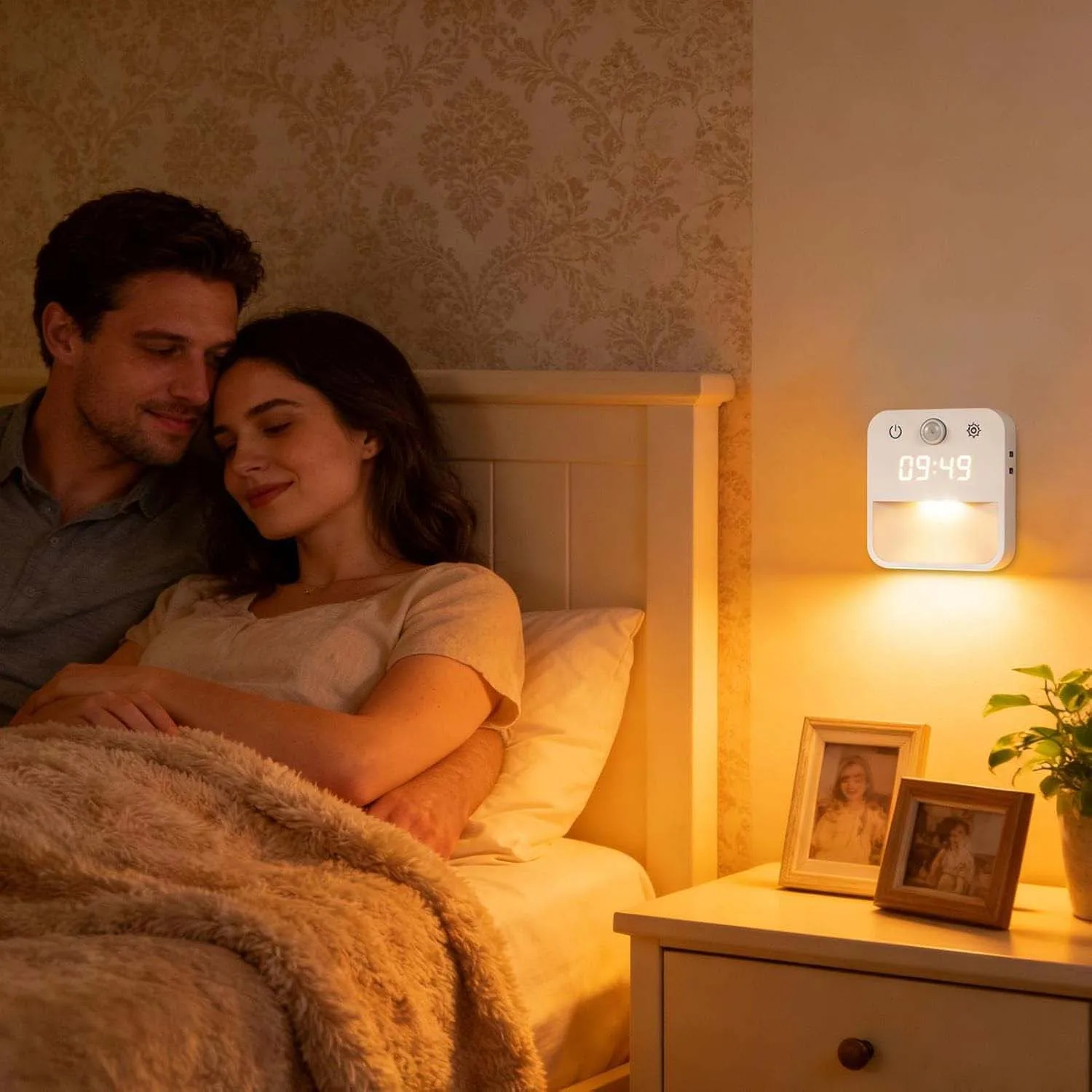 Motion Activated Night Light Illuminating Fixture with Clock Display with Built-in Clock Display Dimmable Hallway Light