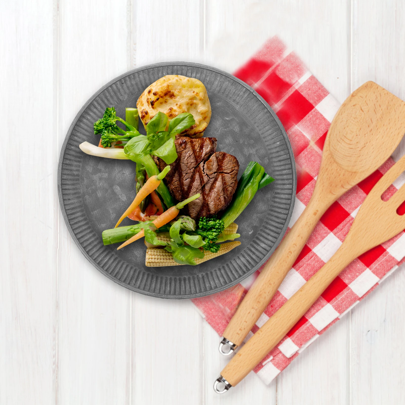 

1pc Metal Decorative Tray Round Galvanized Iron Vintage Kitchen Coffee Table Trays for Home Decor Display Flowers Tableware