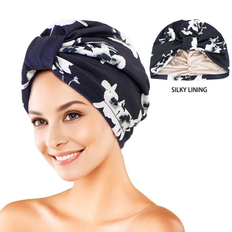 Muslim Women Turban Hijab Floral Printed Pleated Hat Chemo Cap Bandanas Islam Hair Loss Cover Beanies Bonnet Head Wrap Headband