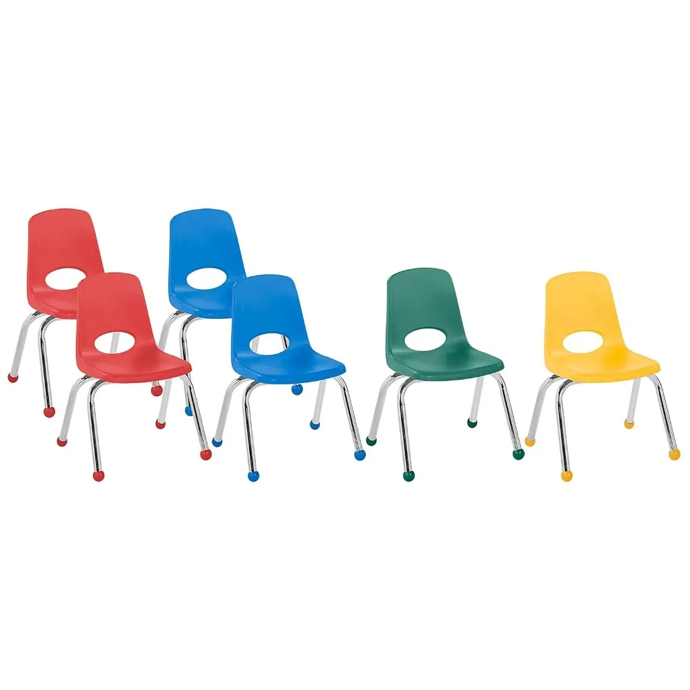 School Stack Chair, Stacking Student Chairs with Chromed Steel Legs and Ball Glides - Assor Colors