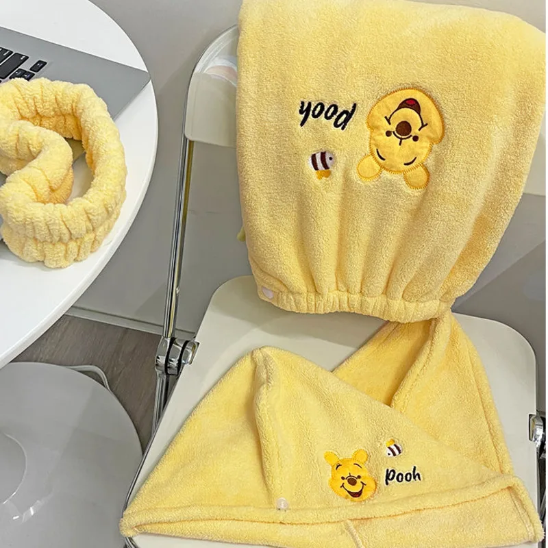 Disney-winnie The pooh bearぬいぐるみヘアキャップ、シャワースカート、かわいいアニメ準備バスローブ、学校のアクセサリーにタオル旅行、ドライ、2個