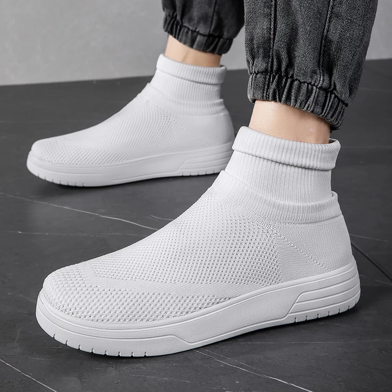 Men Thick Bottom Sneakers Autumn Couple New Non-slip Sock Shoes Breathable Mesh Round Head Casual Running High-top Flats Women