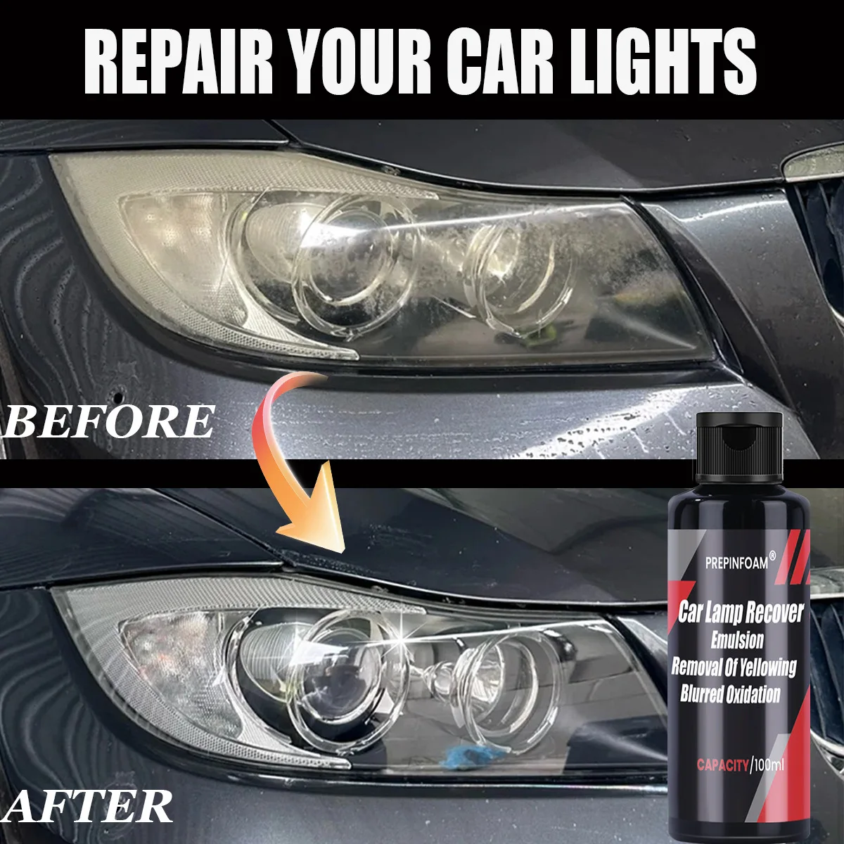 Kit de pulido para reparación de faros de automóvil; kit de reparación de faros; crema limpiadora para pulir lámparas de coche; potente eliminación de arañazos, amarillento