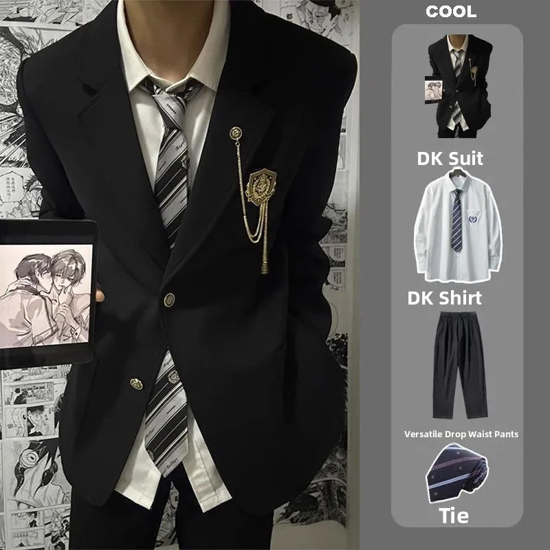 

Japanese Style Badge DK Uniform Men's Complete Set College Style JK Suit Jacket Couple's Fashion Trendy Westwear Ensemble